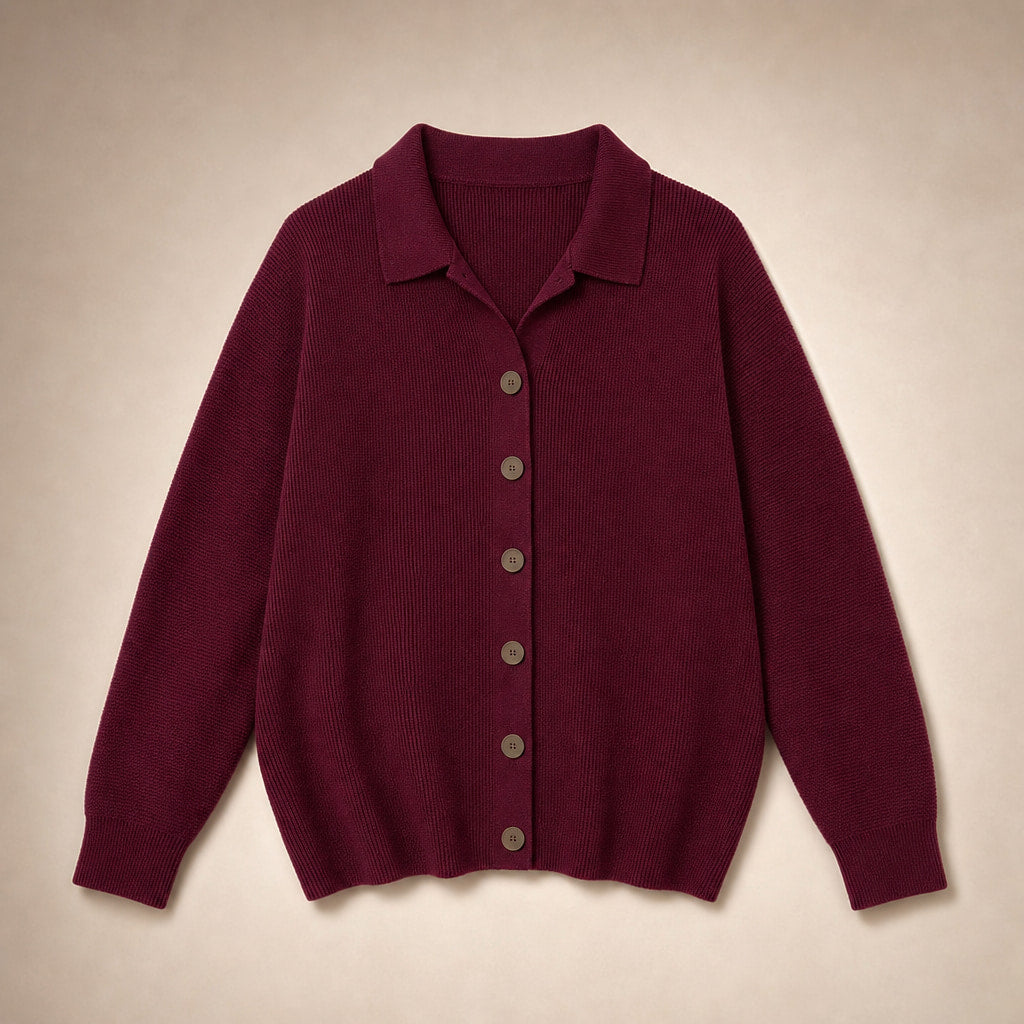 Soft Casual Women's Button-Up Knit Cardigan Wine Red – Product Photo
