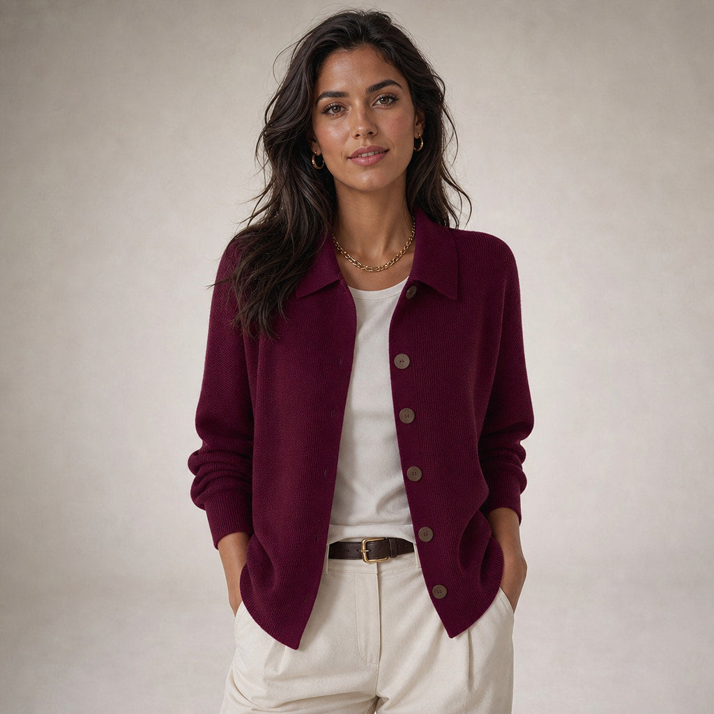 Soft Casual Women's Button-Up Knit Cardigan in Wine Red – Mampierimoda Premium Womenswear