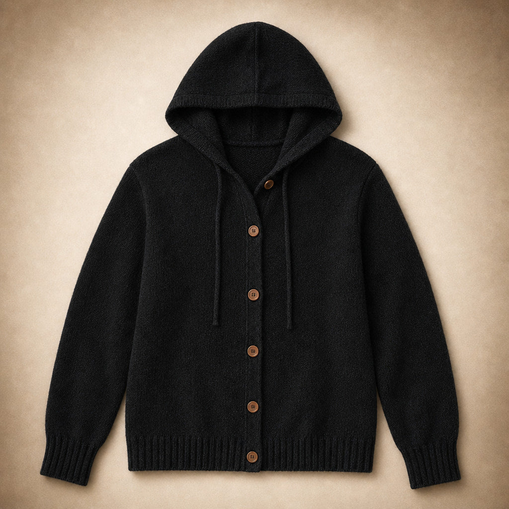 Soft Hooded Women's Cardigan Black – Product Photo