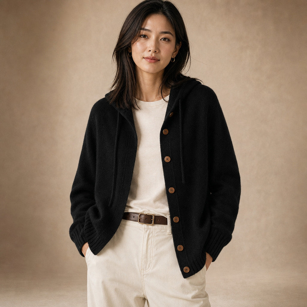 Soft Hooded Women's Cardigan in Black – Mampierimoda Premium Womenswear