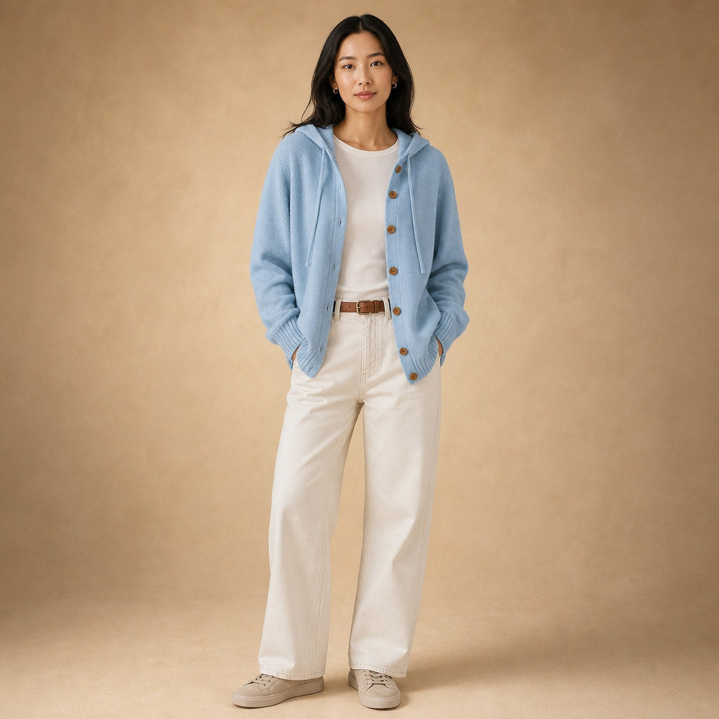 Soft Hooded Women's Cardigan in Blue – Mampierimoda Premium Womenswear