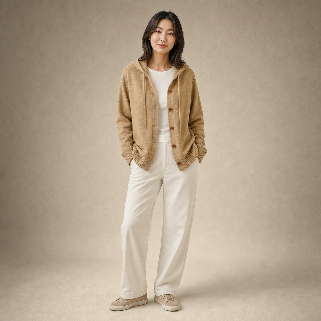 Soft Hooded Women's Cardigan in Khaki – Mampierimoda Premium Womenswear