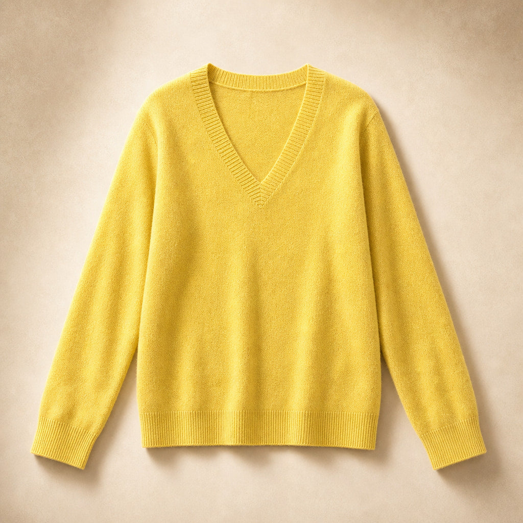 Soft Relaxed-Fit Women's V-Neck Sweater Gelb – Product Photo