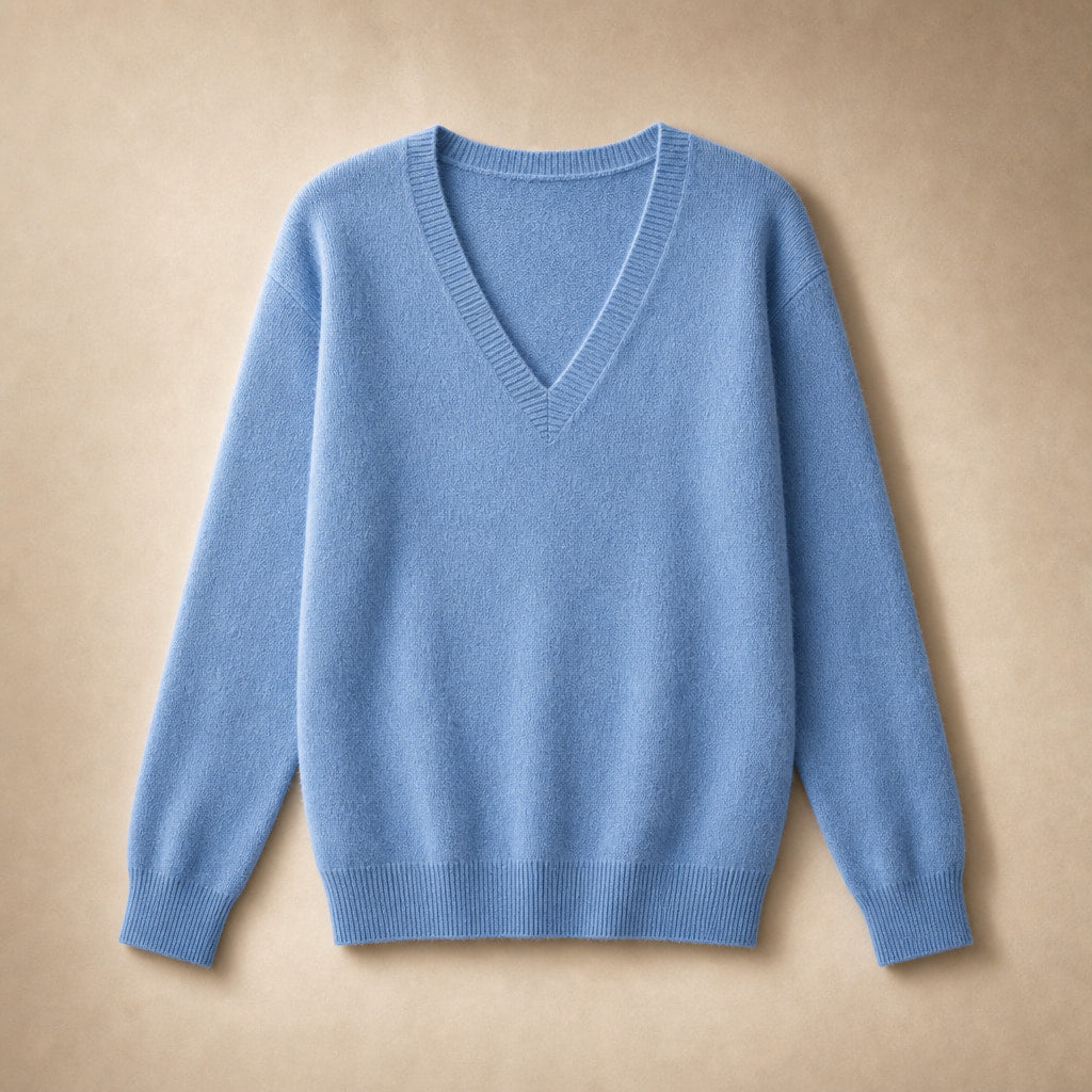 Soft Relaxed-Fit Women's V-Neck Sweater Hellblau – Product Photo