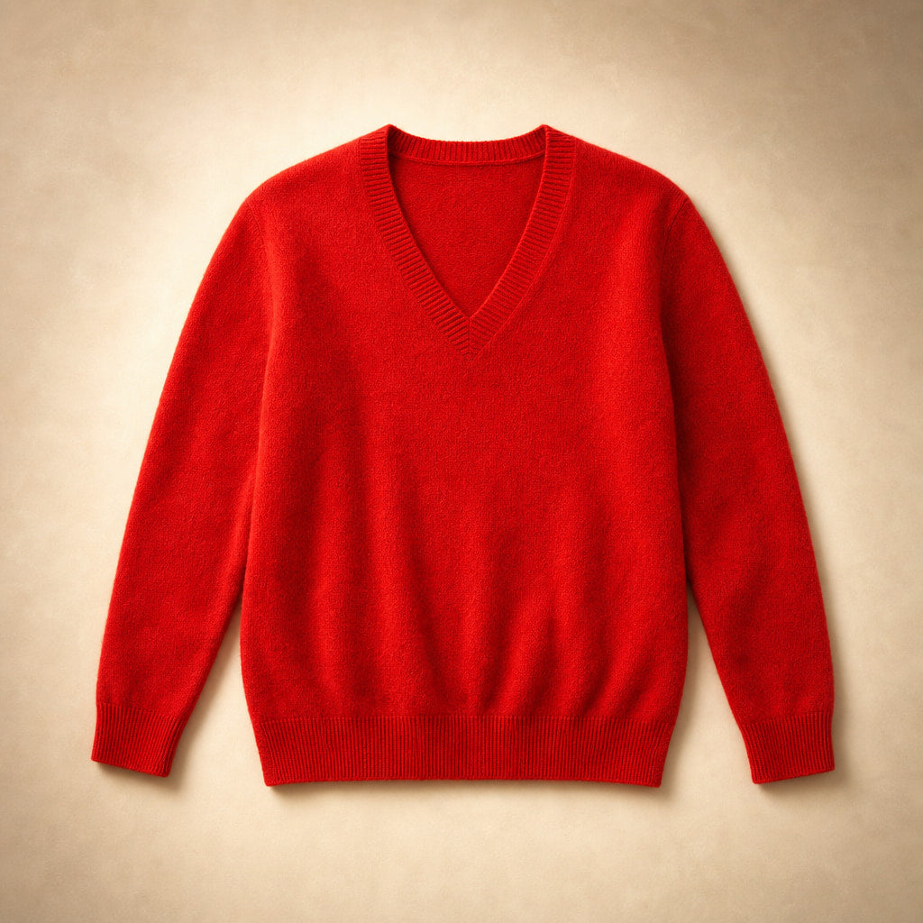 Soft Relaxed-Fit Women's V-Neck Sweater Rot – Product Photo