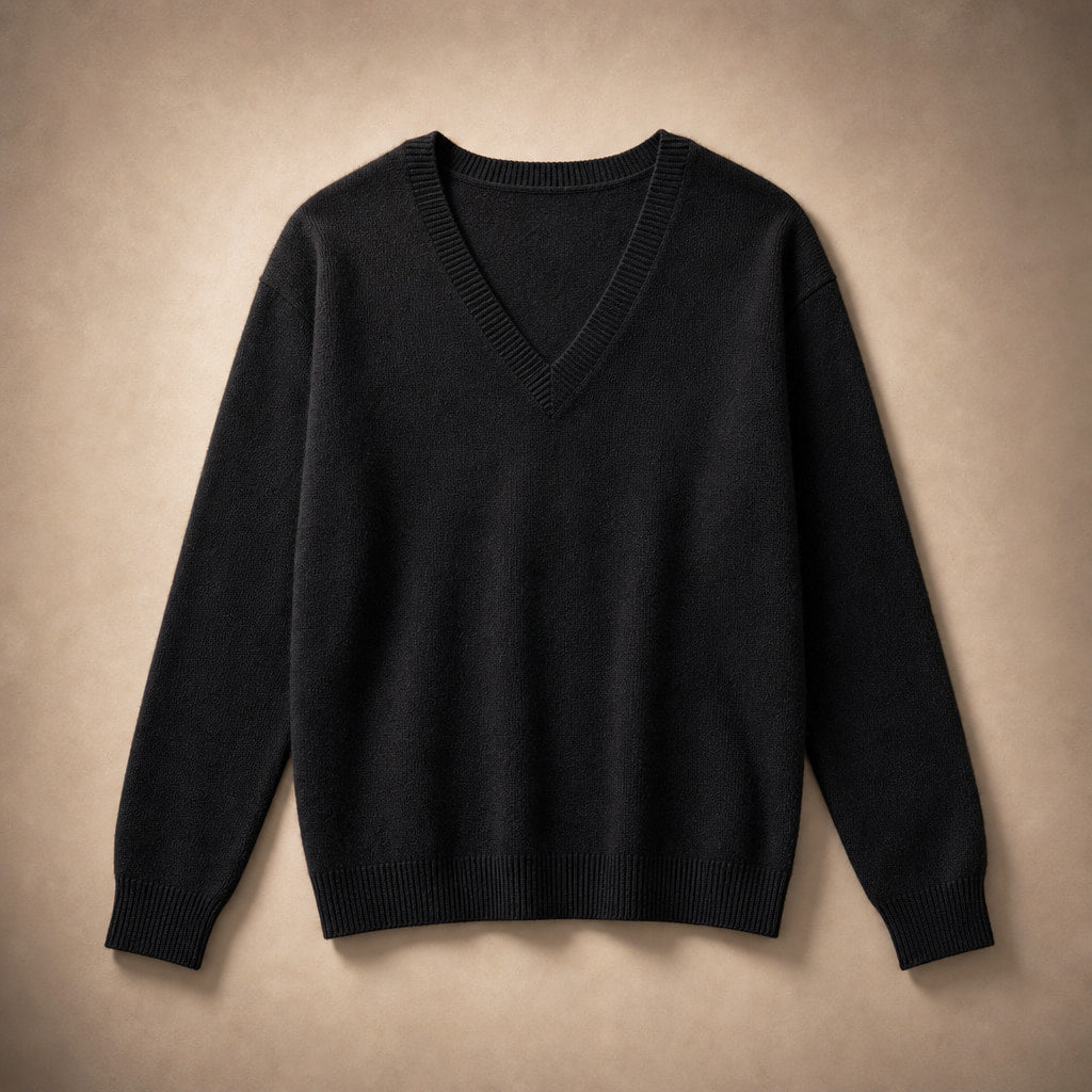 Soft Relaxed-Fit Women's V-Neck Sweater Schwarz – Product Photo