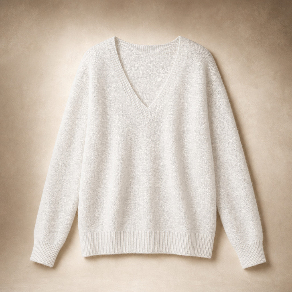 Fine-Knit V-Neck Sweater Relaxed Fit White – Product Photo