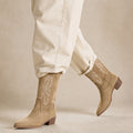 Refined And Sophisticated Wide Calf Cowboy Boots Beige – Product Photo