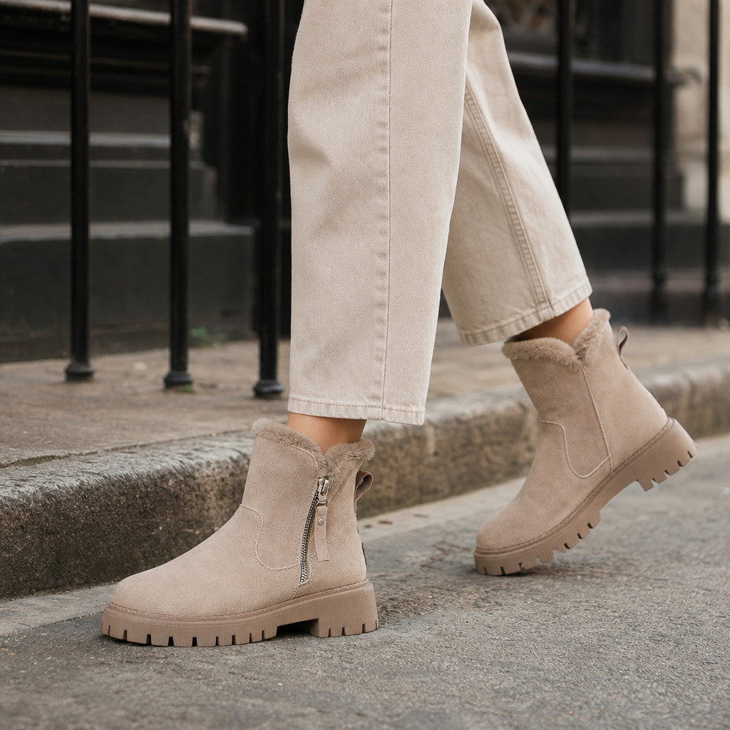 Warm And Cozy Orthopedic Winter Boots Khaki – Styled Editorial Shot