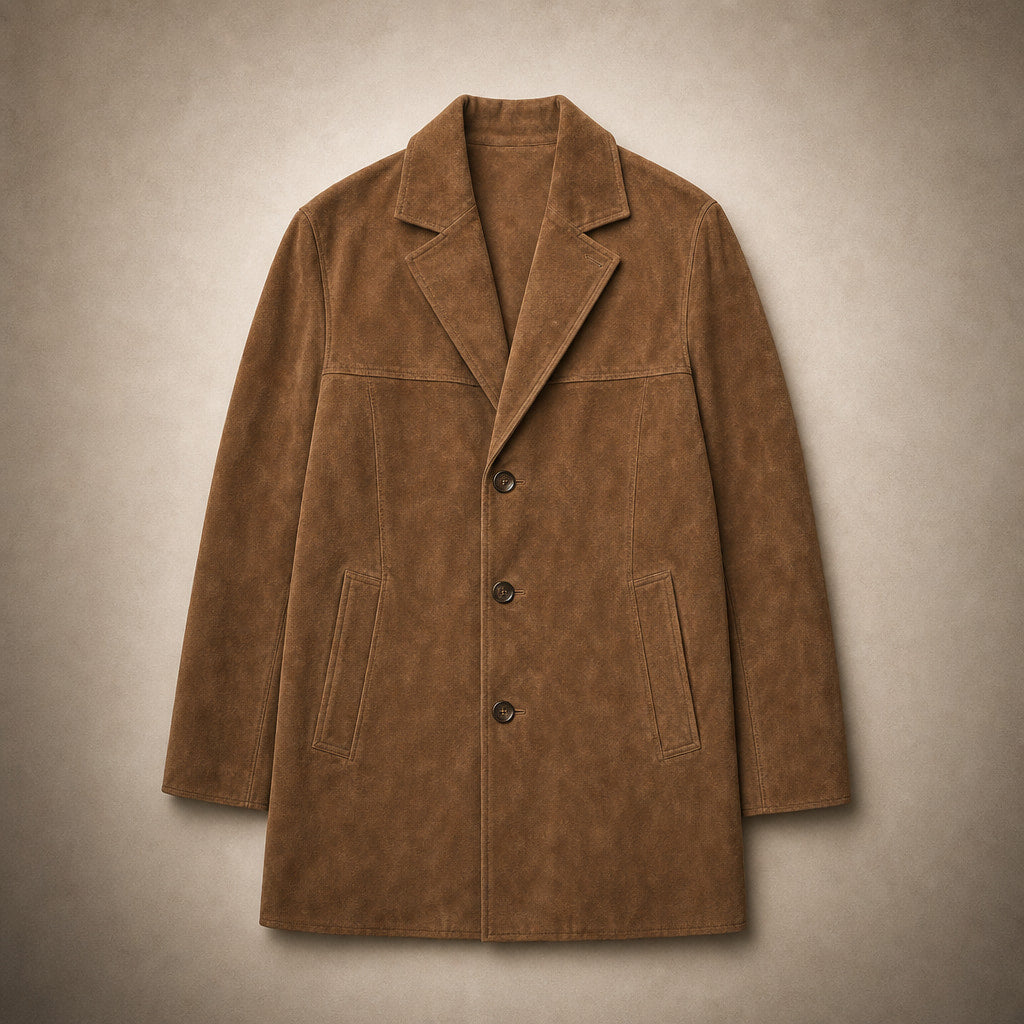 Stylish Brown Suede Oversized Trench Coat with Wide Lapel for Autumn/Winter Brown – Flat Lay Product Photo