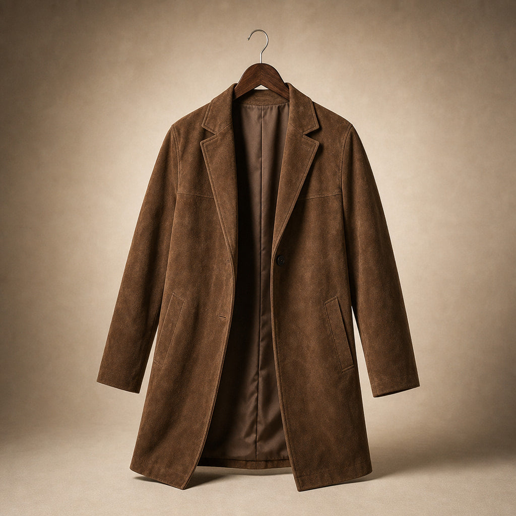 Stylish Brown Suede Oversized Trench Coat with Wide Lapel for Autumn/Winter Brown – Product Photo