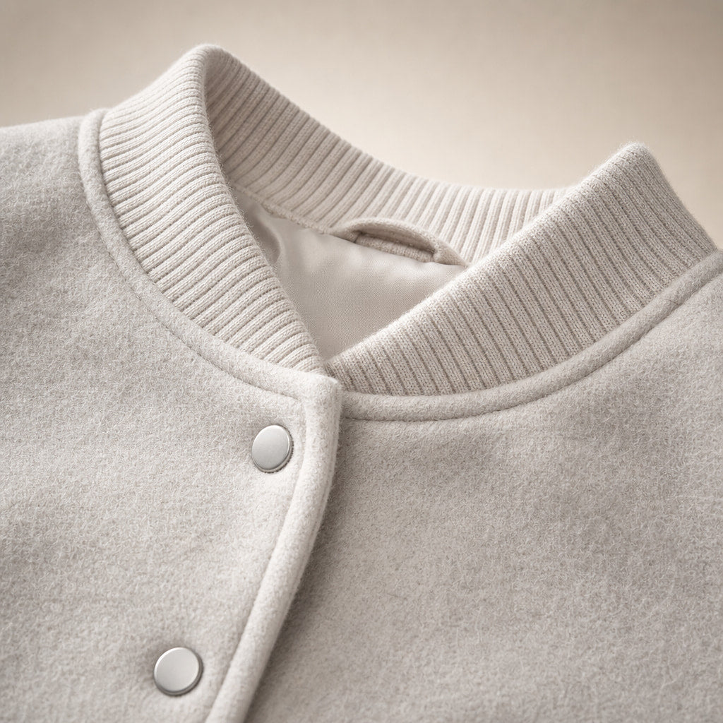 Stylish Cropped Button-Front Women's Bomber Jacket Beige – Fabric and Detail Close-Up