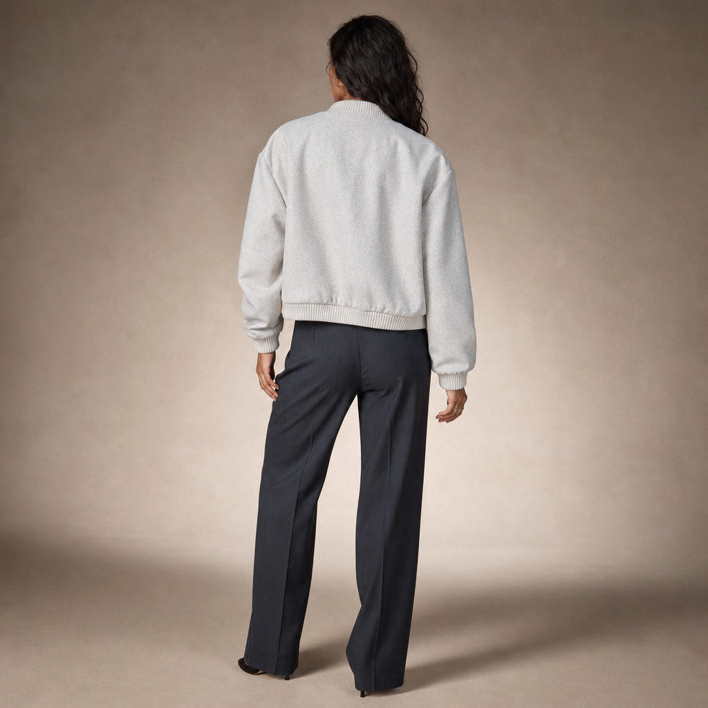 Stylish Cropped Button-Front Women's Bomber Jacket Beige – Full Look