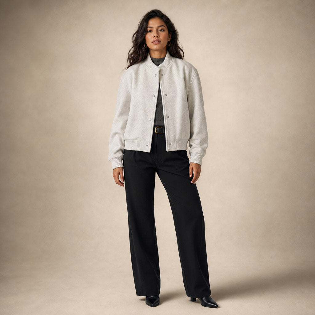 Stylish Cropped Button-Front Women's Bomber Jacket in Beige – Mampierimoda Premium Womenswear