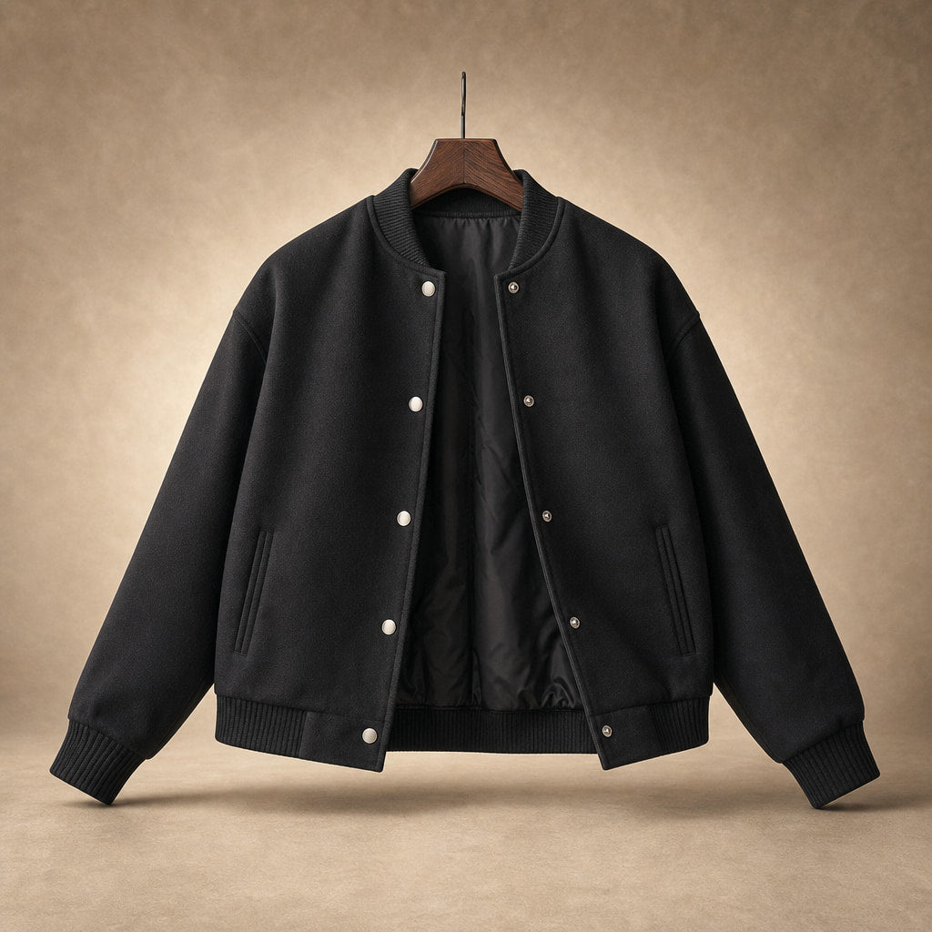 Stylish Cropped Button-Front Women's Bomber Jacket Black – Product Photo