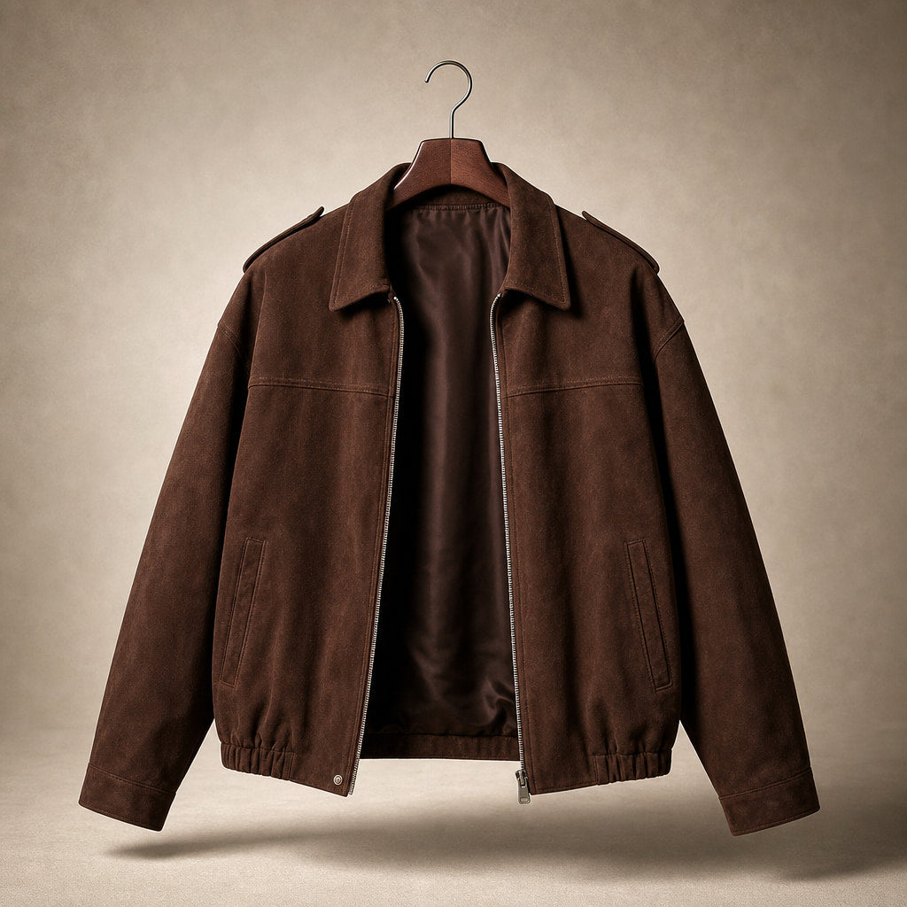 Stylish Cropped Zip-Up Women's Bomber Jacket Brown – Product Photo