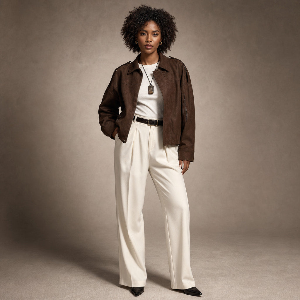 Stylish Cropped Zip-Up Women's Bomber Jacket in Brown – Mampierimoda Premium Womenswear
