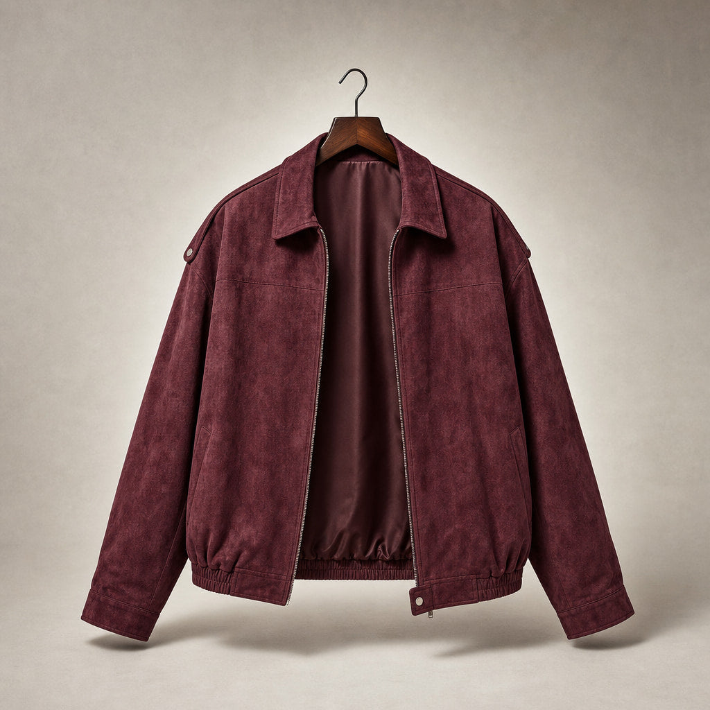 Stylish Cropped Zip-Up Women's Bomber Jacket Burgundy – Product Photo
