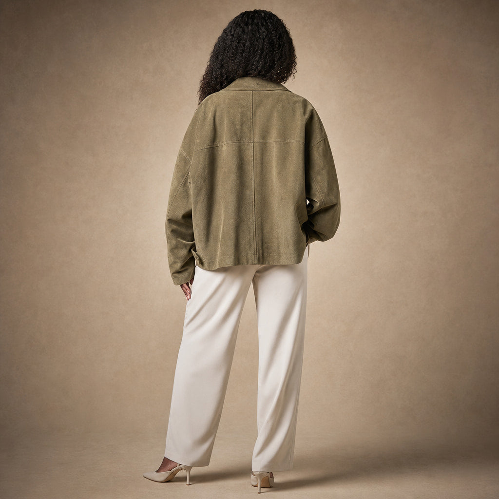 Stylish Cropped Zip-Up Women's Bomber Jacket Green – Full Look