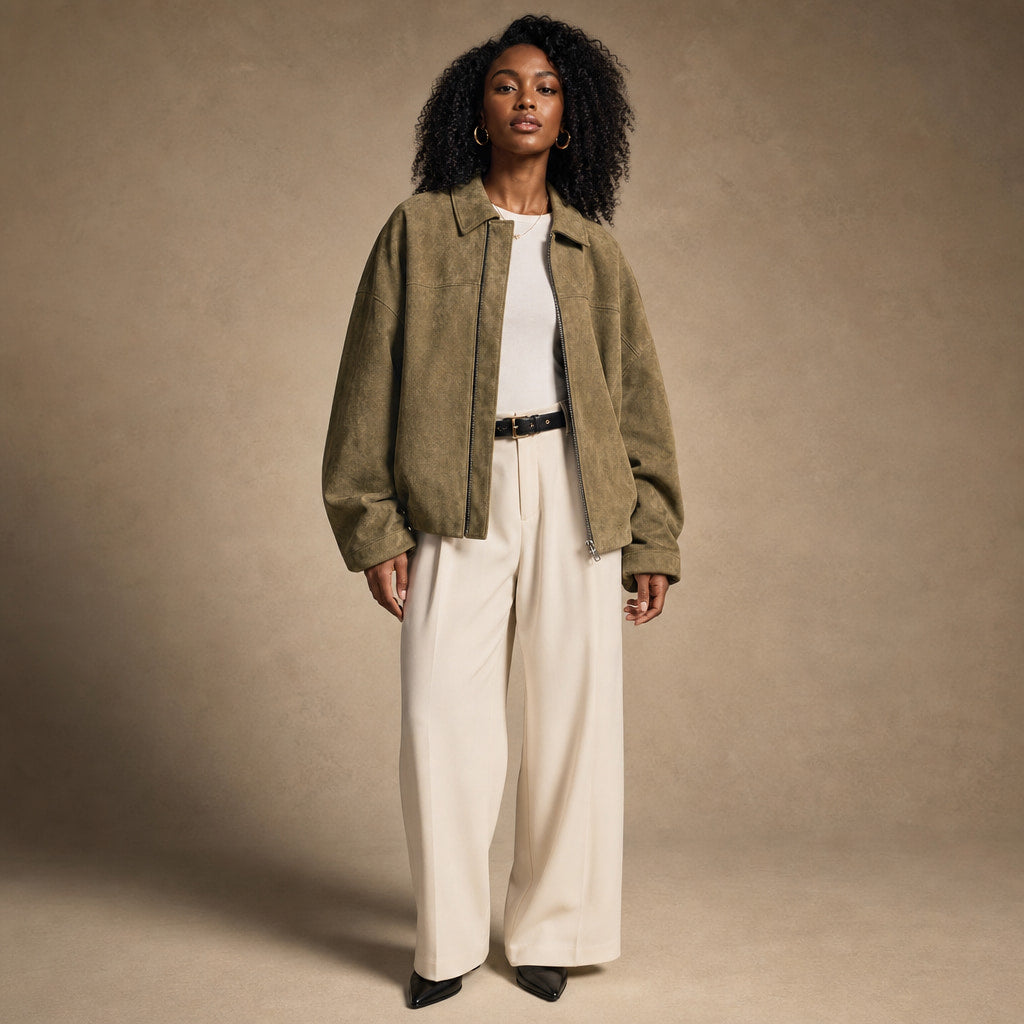 Stylish Cropped Zip-Up Women's Bomber Jacket in Green – Mampierimoda Premium Womenswear