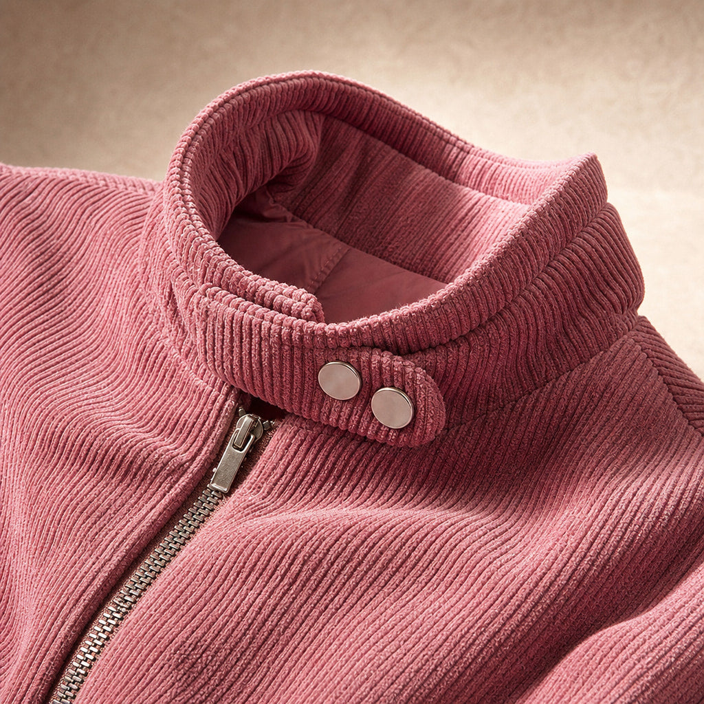 Stylish Cropped Zip-Up Women's Bomber Jacket Pink – Fabric and Detail Close-Up