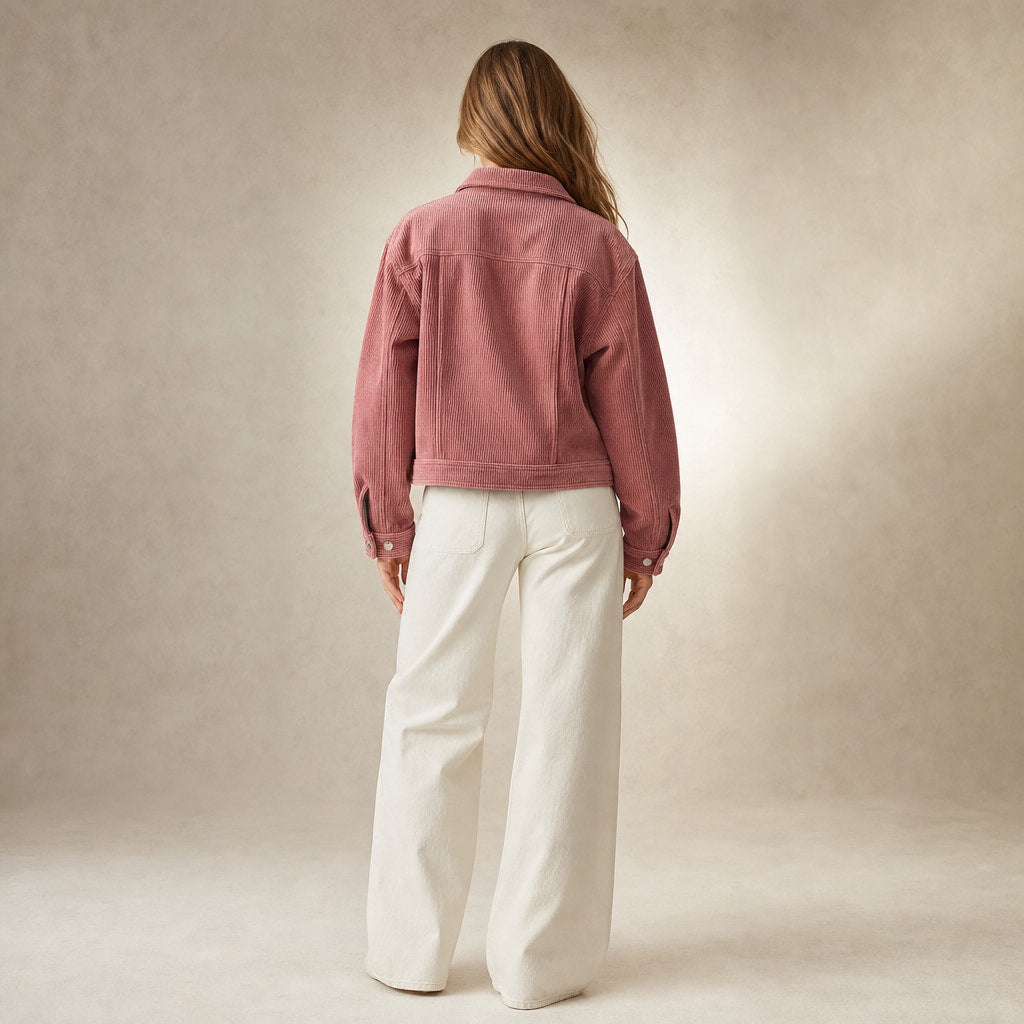 Stylish Cropped Zip-Up Women's Bomber Jacket Pink – Full Look