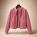 Stylish Cropped Zip-Up Women's Bomber Jacket Pink – Product Photo