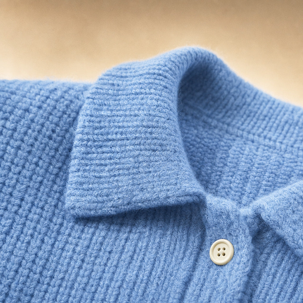 Elegant Cozy Knit Cardigan Blue – Fabric and Detail Close-Up