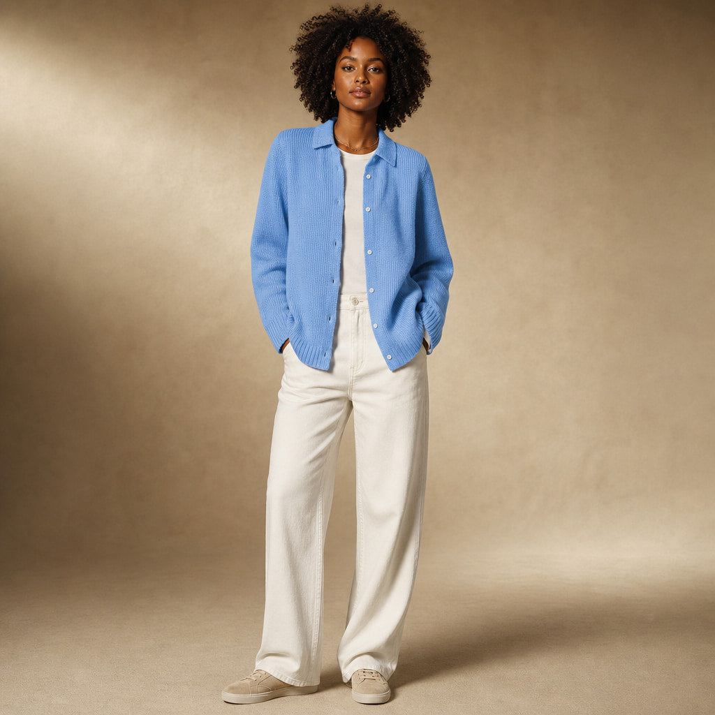 Elegant Cozy Knit Cardigan Blue – Full Look