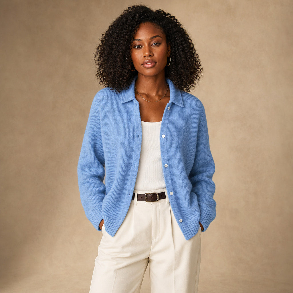 Elegant Cozy Knit Cardigan in Blue – Mampierimoda Premium Womenswear