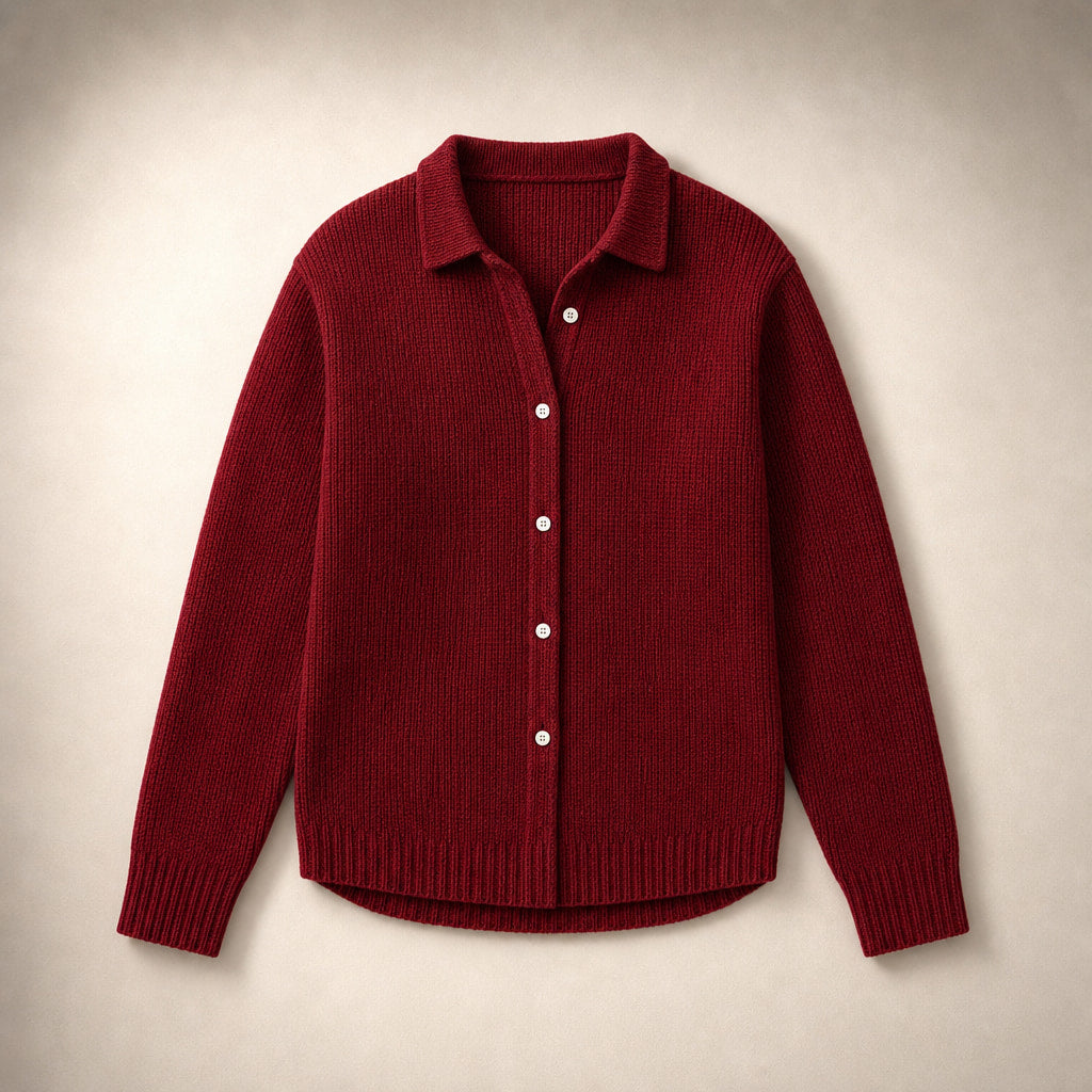 Elegant Cozy Knit Cardigan Dark Red – Product Photo