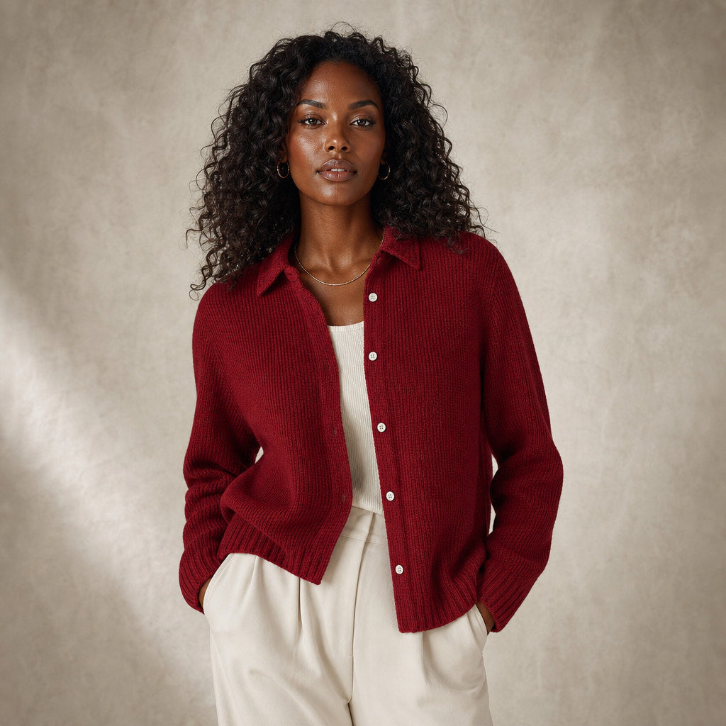 Elegant Cozy Knit Cardigan in Dark Red – Mampierimoda Premium Womenswear