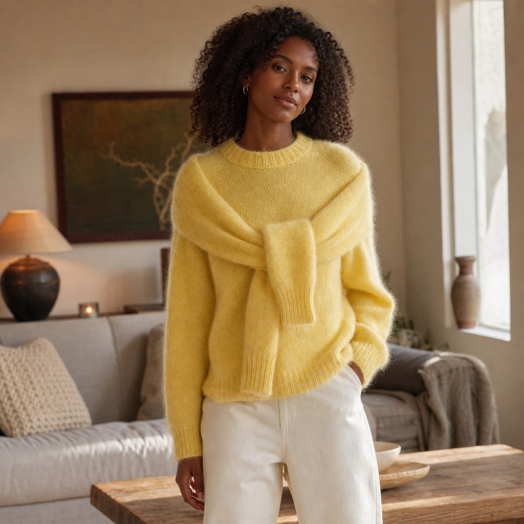Tabitha-Jade Brushed Sweater Lemon Yellow – Styled Editorial Shot