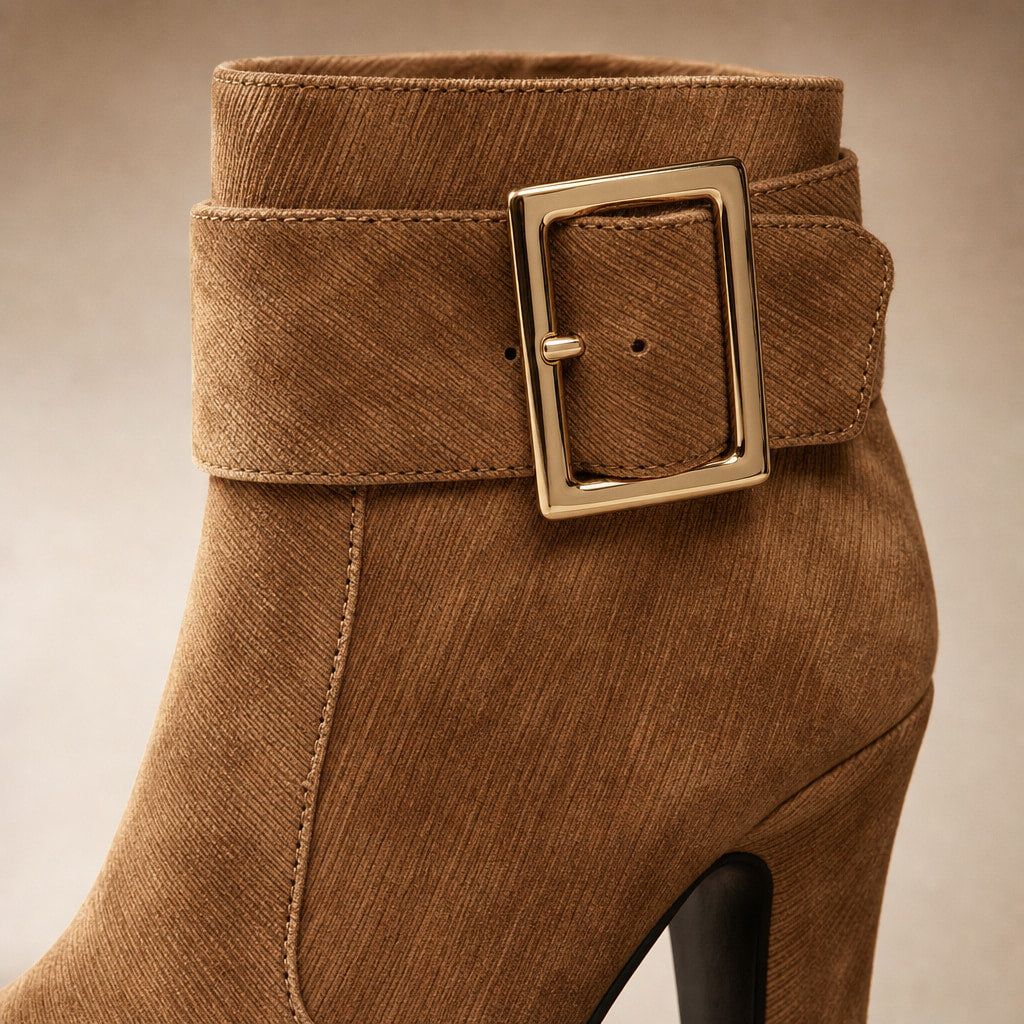 Thea Women's Leather Platform Heels Brown – Fabric and Detail Close-Up