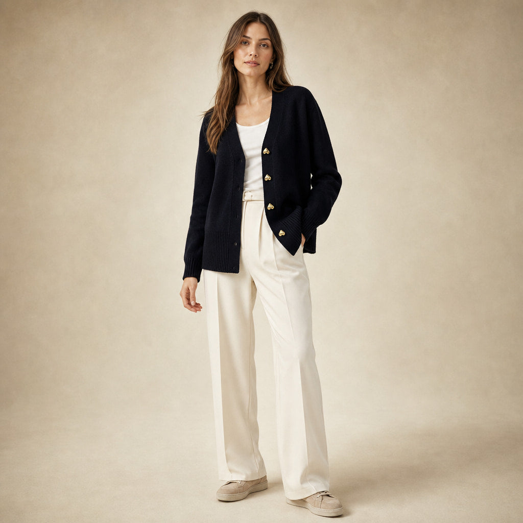 V-Neck Cardigan Sweater - Soft Knit Button Front Cardigan Black – Full Look
