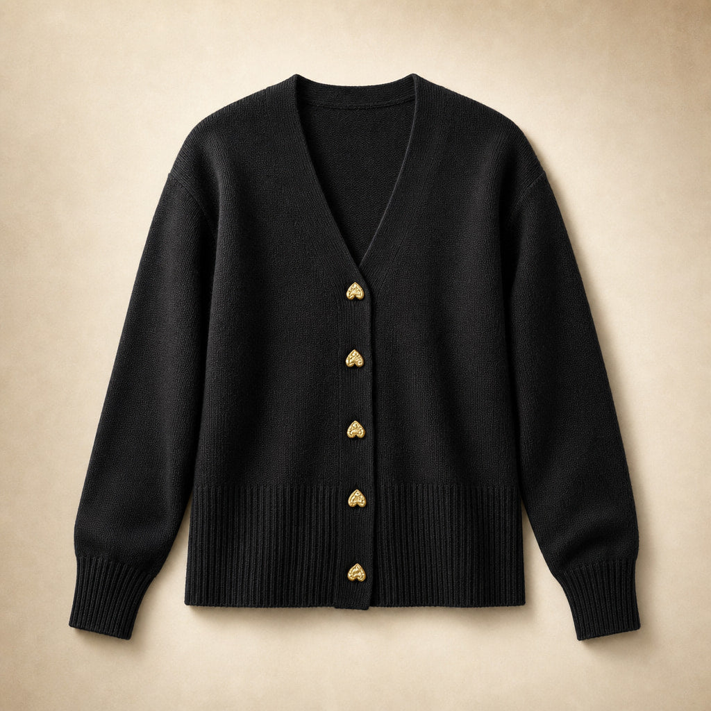 V-Neck Cardigan Sweater - Soft Knit Button Front Cardigan Black – Product Photo