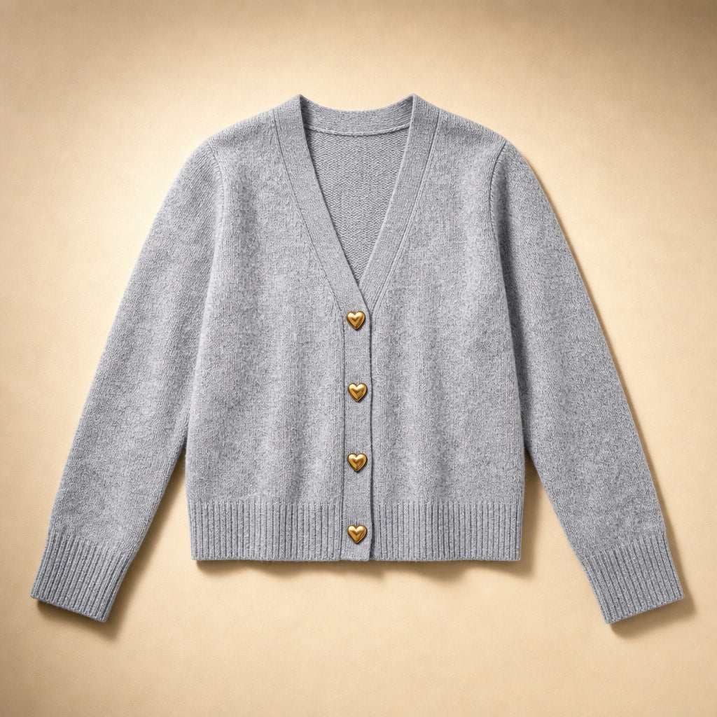 V-Neck Cardigan Sweater - Soft Knit Button Front Cardigan Grey – Product Photo