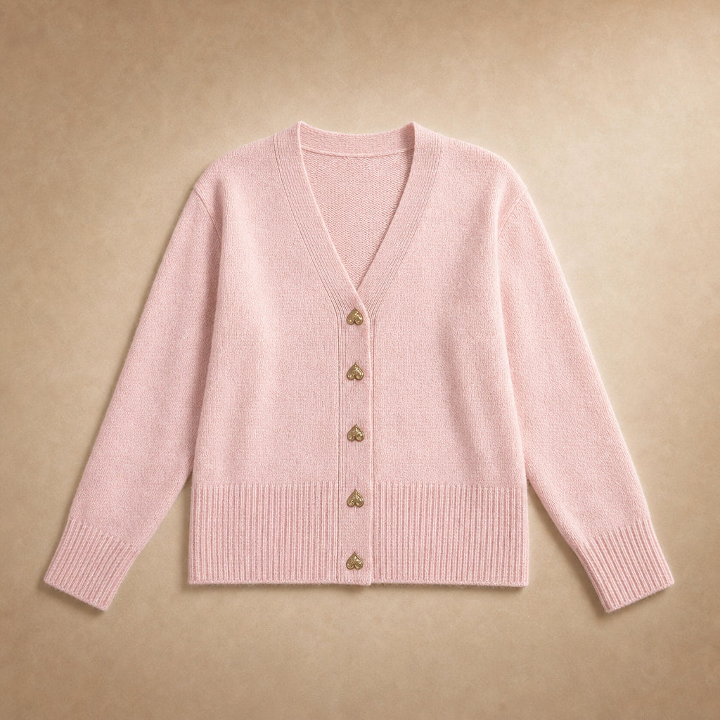 V-Neck Cardigan Sweater - Soft Knit Button Front Cardigan Pink – Product Photo