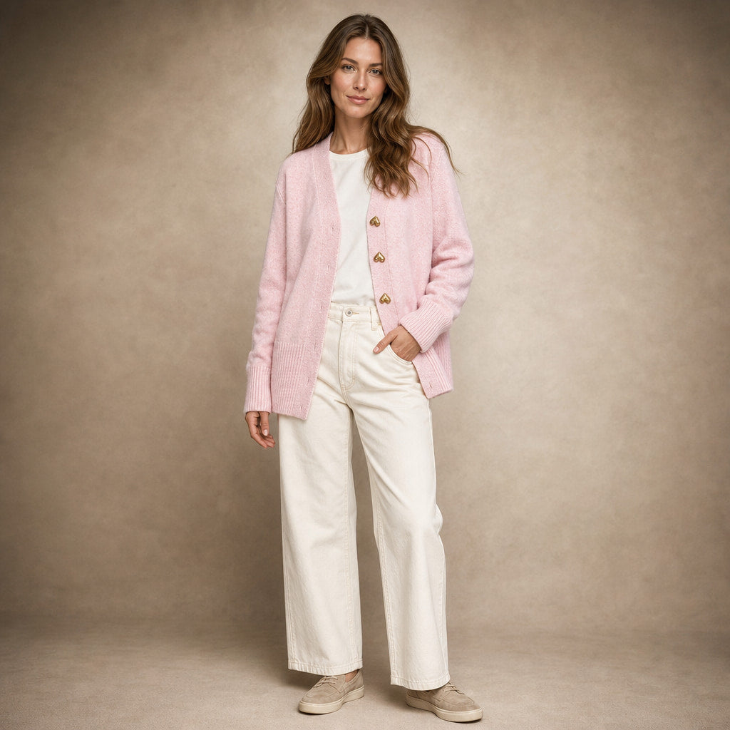 V-Neck Cardigan Sweater - Soft Knit Button Front Cardigan in Pink – Mampierimoda Premium Womenswear