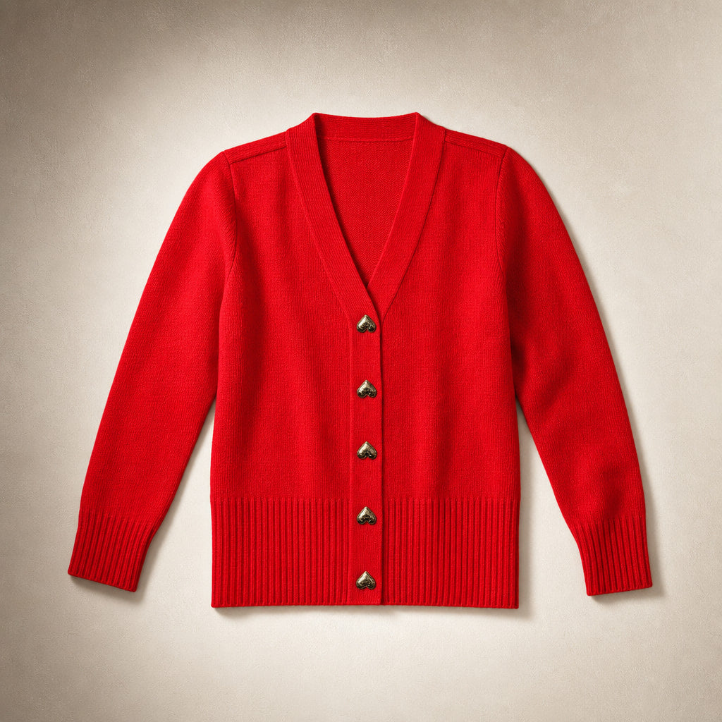 V-Neck Cardigan Sweater - Soft Knit Button Front Cardigan Red – Product Photo