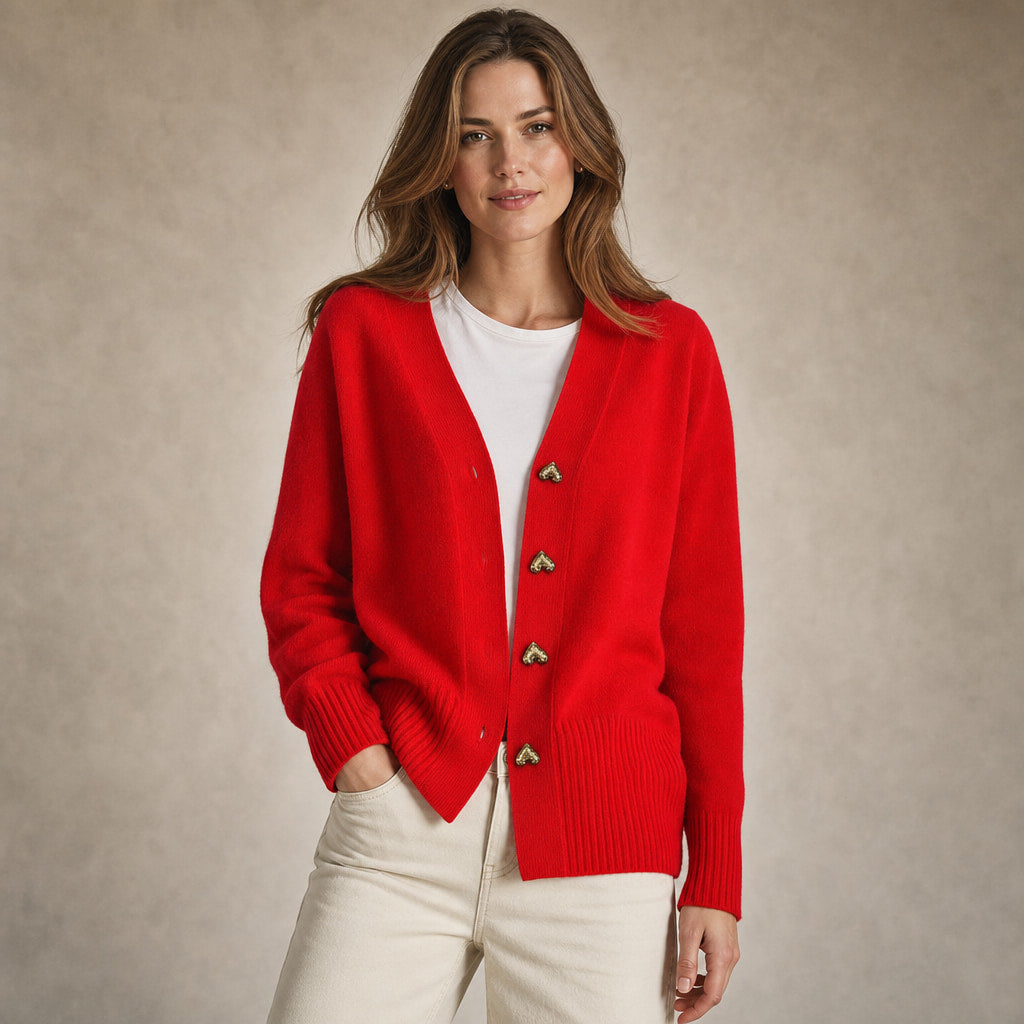 V-Neck Cardigan Sweater - Soft Knit Button Front Cardigan in Red – Mampierimoda Premium Womenswear