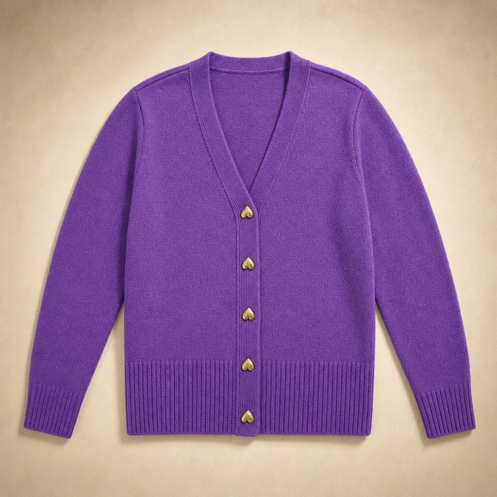 V-Neck Cardigan Sweater - Soft Knit Button Front Cardigan Violet – Product Photo