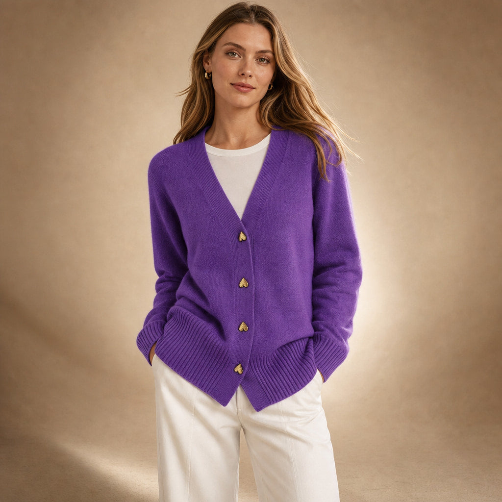V-Neck Cardigan Sweater - Soft Knit Button Front Cardigan in Violet – Mampierimoda Premium Womenswear