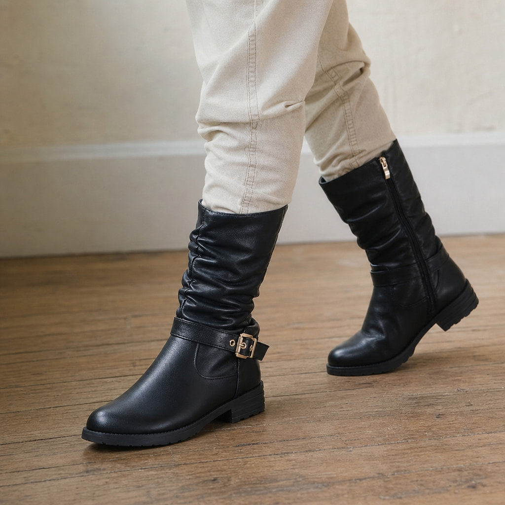 Elegant And Buckled Mid Calf Boots