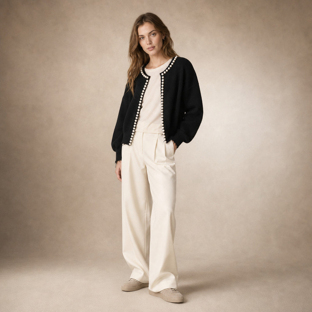 Vanessa La Perla Cardigan Black – Side Angle View