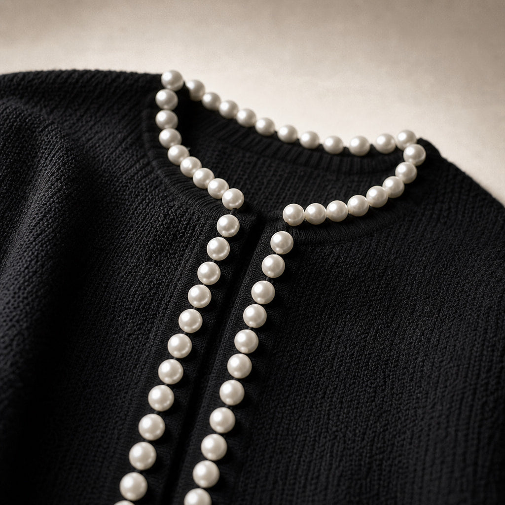 Vanessa La Perla Cardigan Black – Fabric and Detail Close-Up