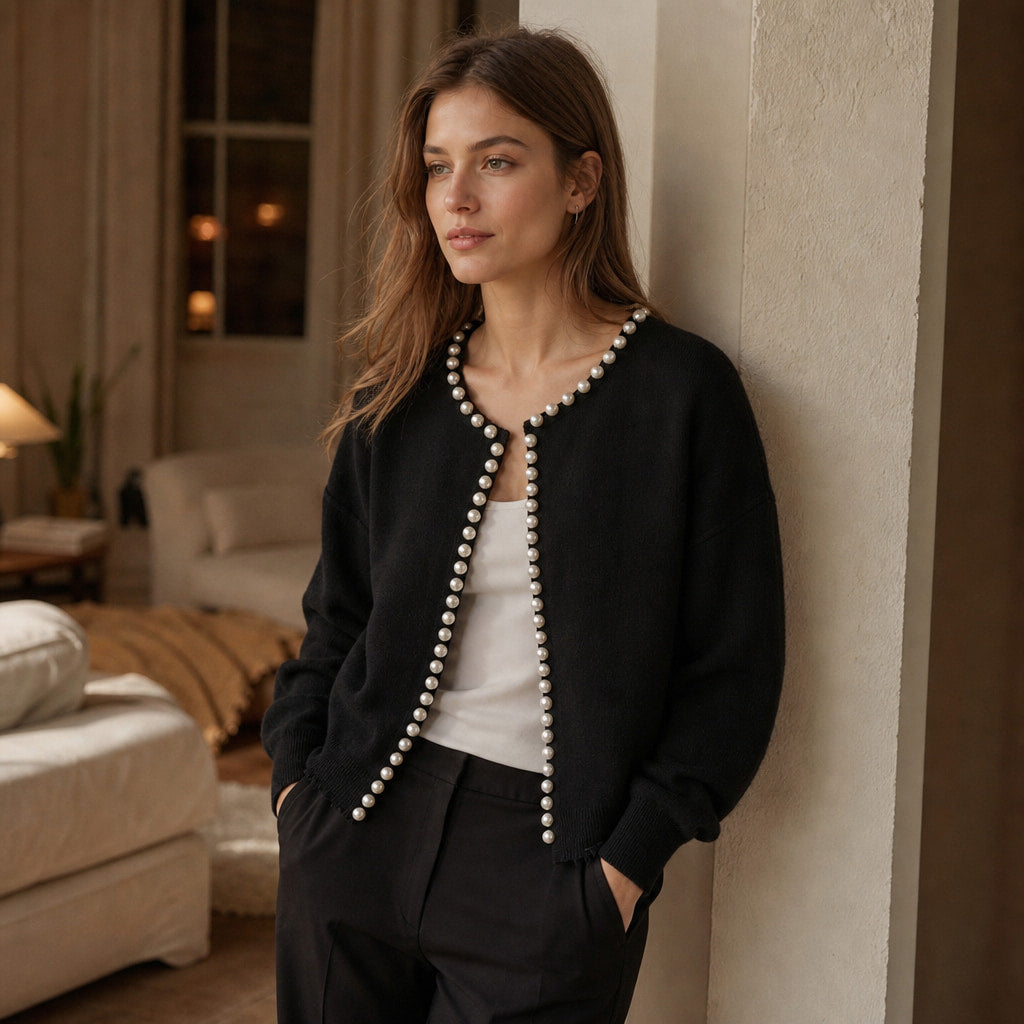 Vanessa La Perla Cardigan Black – Styled Editorial Shot