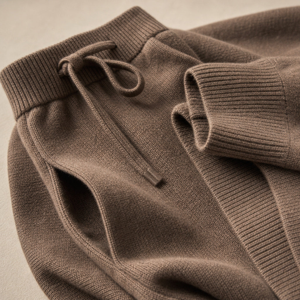 Vanessa Prestige Virgin Wool Set Mocha Brown – Fabric and Detail Close-Up