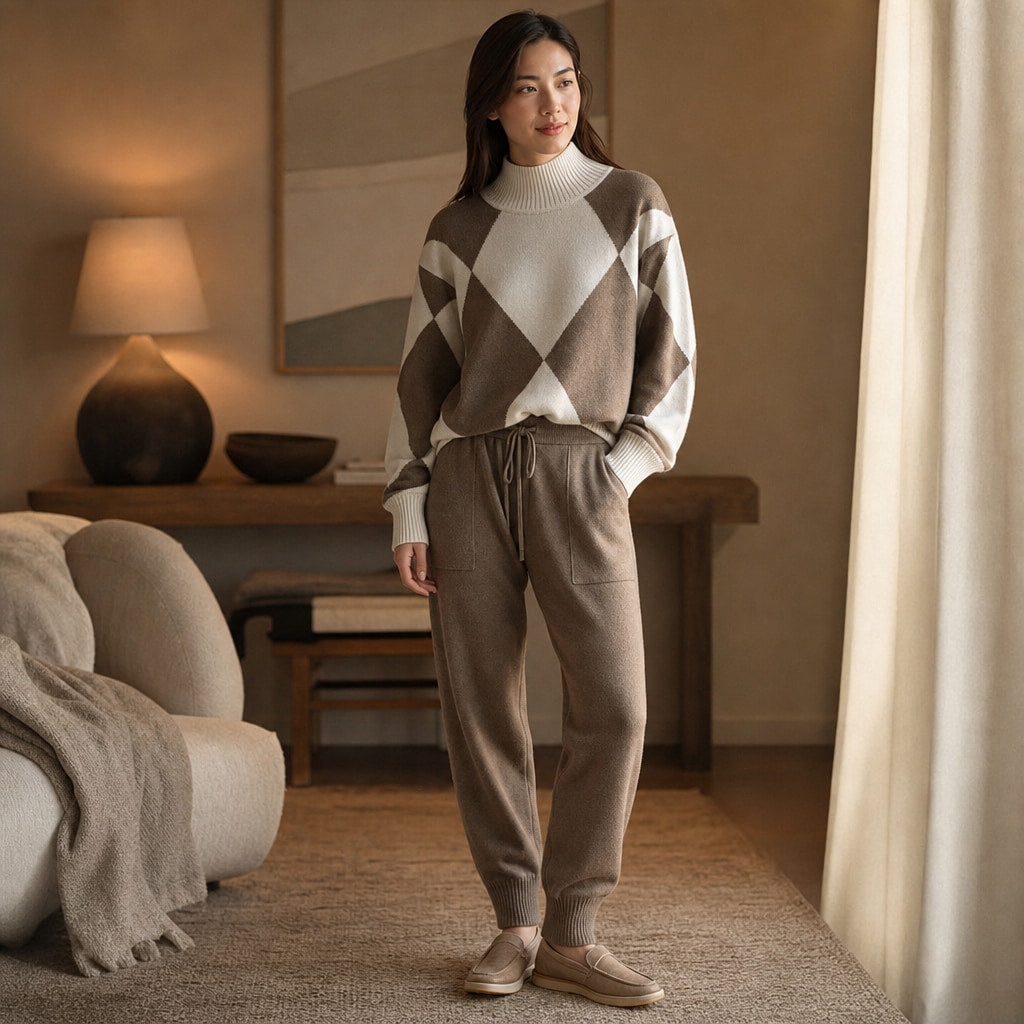 Vanessa Prestige Virgin Wool Set Mocha Brown – Styled Editorial Shot