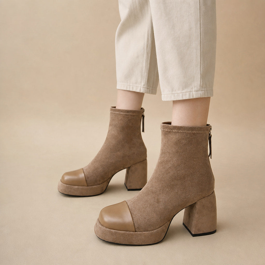 Comfortable And Warm Bold Leather Boots Apricot – Product Photo